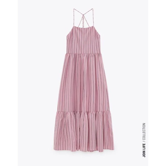 Zara Striped Strappy Poplin Maxi Dress Pink S - Picture 5 of 11